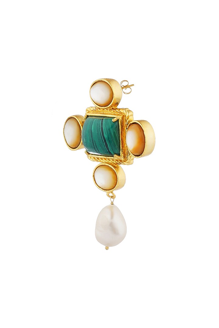 Gold Plated Baroque Pearl & Malachite Earrings by Zariin at Pernia's Pop Up Shop