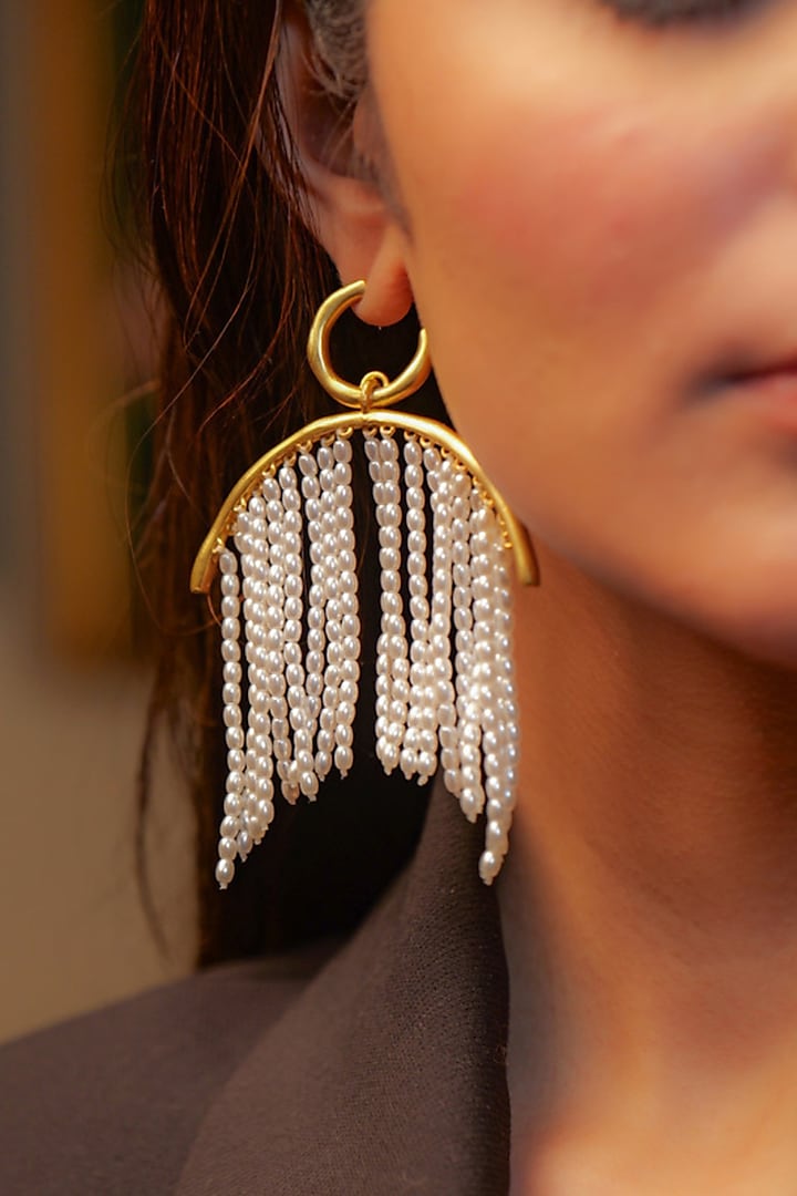 Gold Plated Pearl Hoop Earrings by Zariin at Pernia's Pop Up Shop