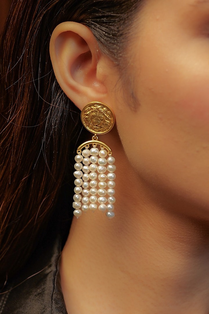 Gold Plated Pearl & Coin Earrings by Zariin at Pernia's Pop Up Shop