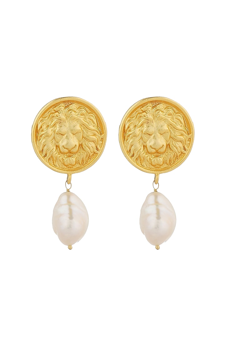Gold Plated Baroque Pearl & Coin Earrings by Zariin at Pernia's Pop Up Shop