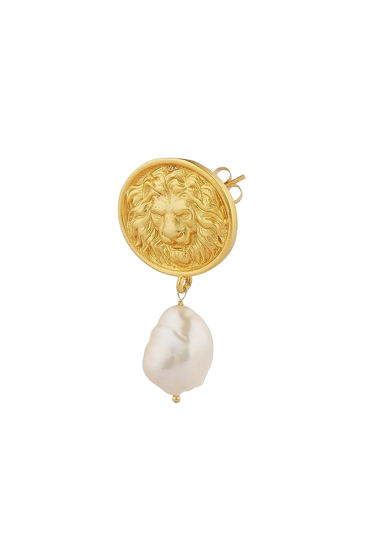 Gold Plated Baroque Pearl & Coin Earrings by Zariin at Pernia's Pop Up Shop