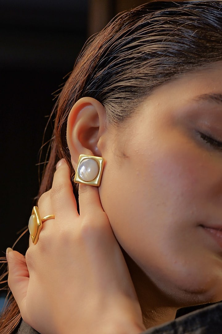 Gold Plated Pearl Stud Earrings by Zariin at Pernia's Pop Up Shop