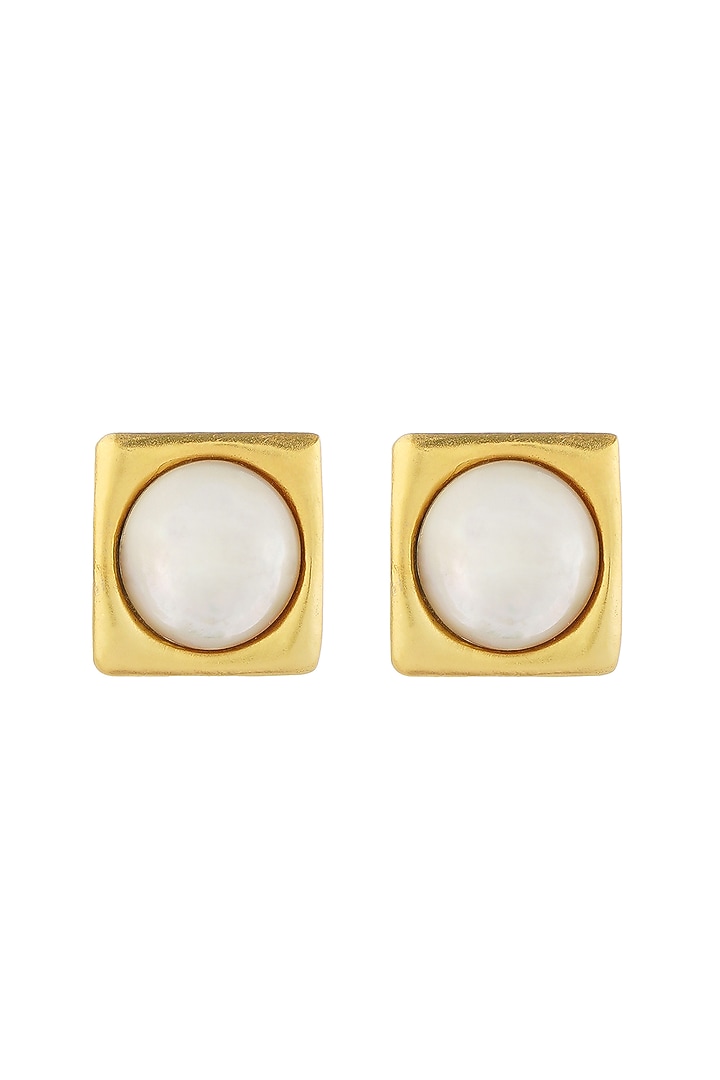 Gold Plated Pearl Stud Earrings by Zariin at Pernia's Pop Up Shop