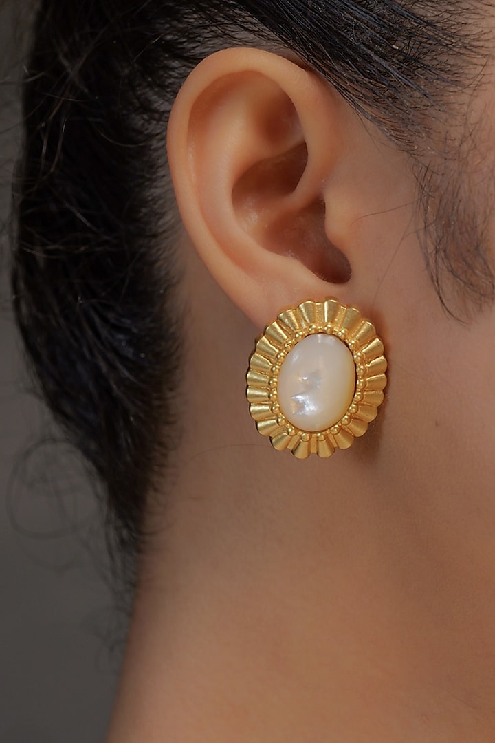 Gold Plated Pearl Stud Earrings by Zariin at Pernia's Pop Up Shop