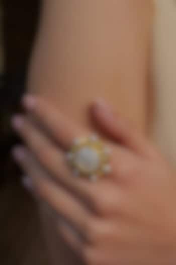Gold Plated Pearl Adjustable Ring by Zariin at Pernia's Pop Up Shop