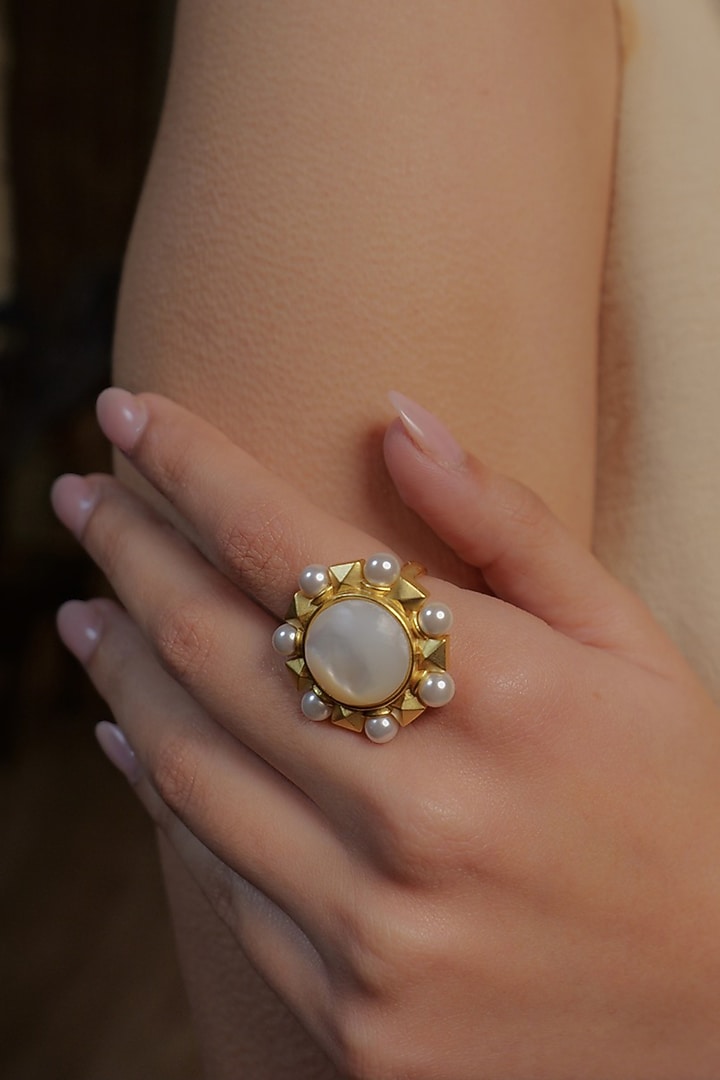 Gold Plated Pearl Adjustable Ring by Zariin at Pernia's Pop Up Shop