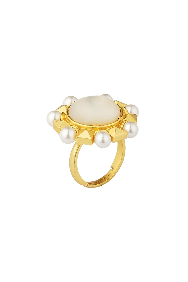 Gold Plated Pearl Adjustable Ring by Zariin at Pernia's Pop Up Shop