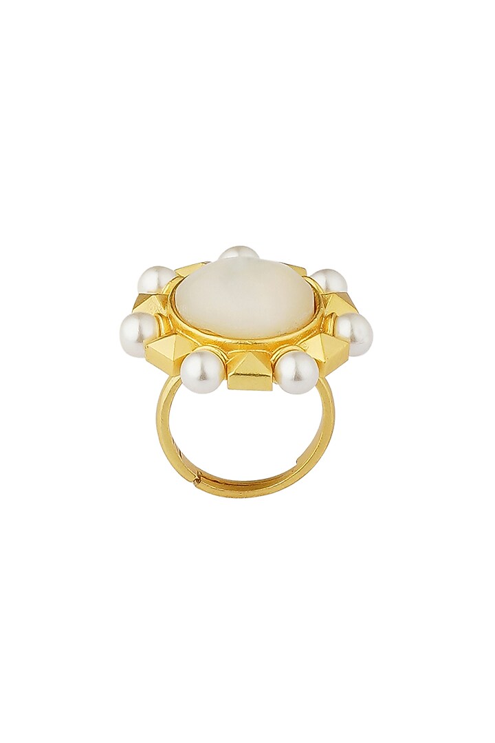 Gold Plated Pearl Adjustable Ring by Zariin at Pernia's Pop Up Shop