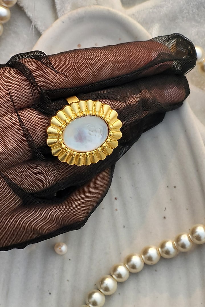 Gold Plated Gemstone Adjustable Ring by Zariin at Pernia's Pop Up Shop