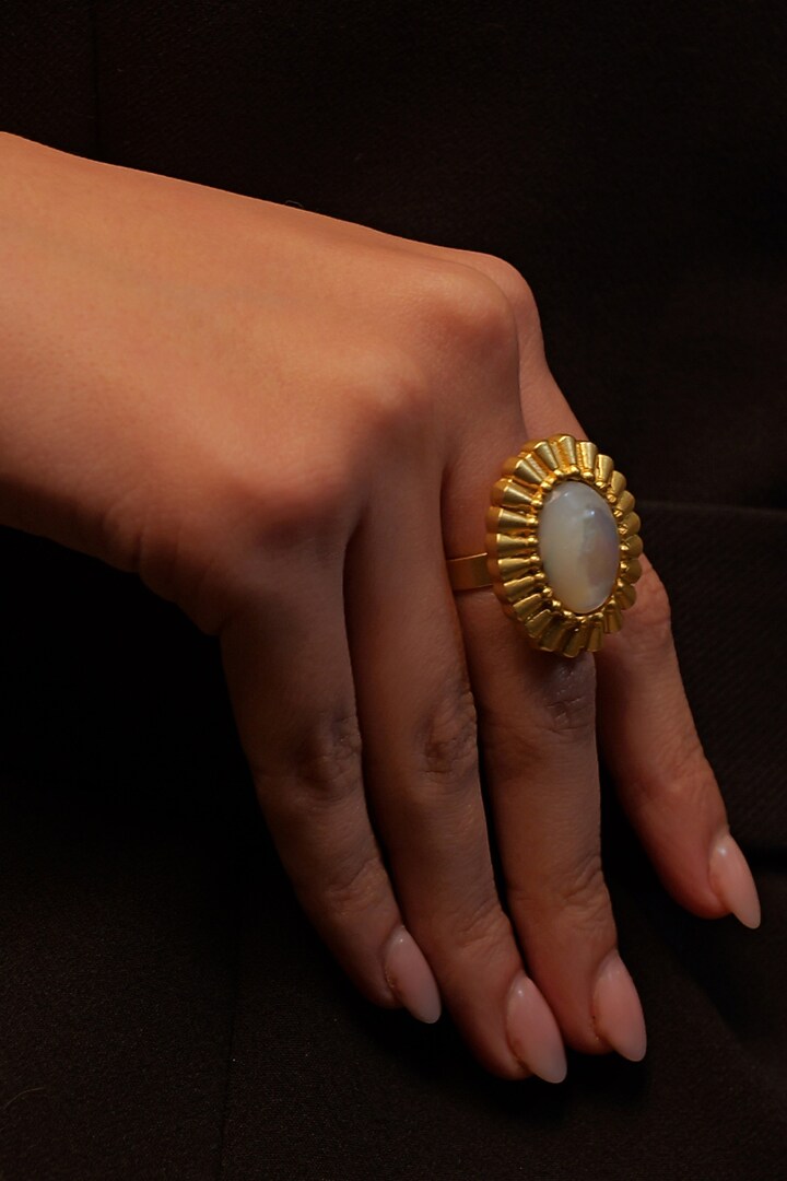 Gold Plated Gemstone Adjustable Ring by Zariin at Pernia's Pop Up Shop