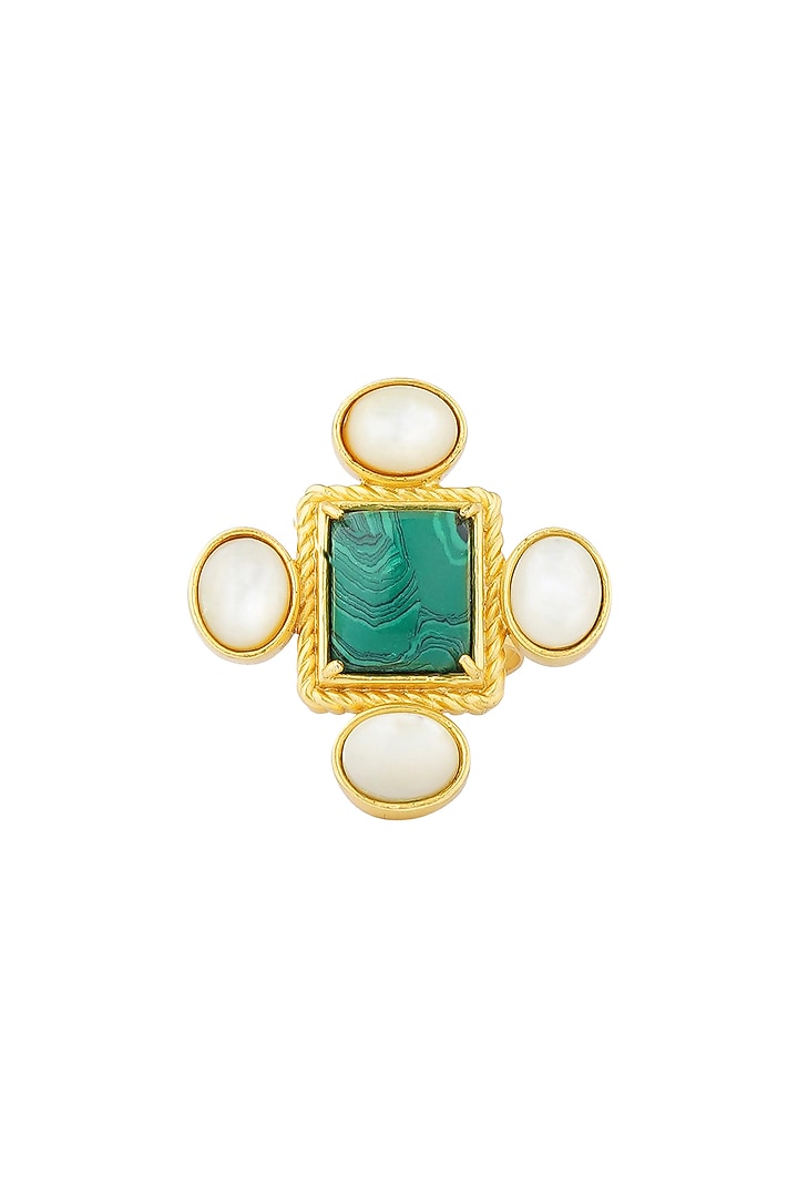 Gold Plated Malachite & Pearl Adjustable Ring by Zariin at Pernia's Pop Up Shop