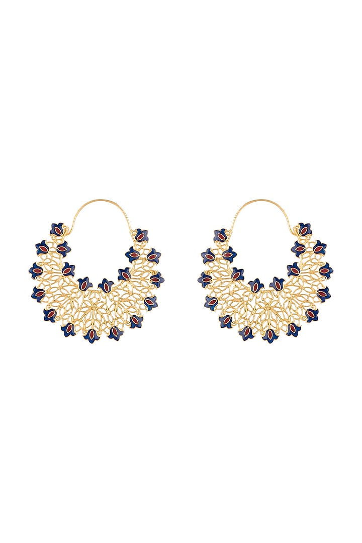 Gold Polish Enameled Floral Hoop Earrings by Zariin at Pernia's Pop Up Shop