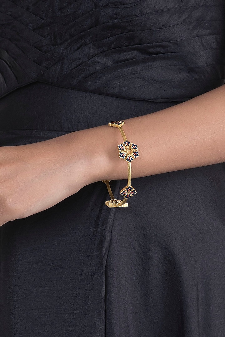 Gold Polish Enameled Floral Bangles by Zariin at Pernia's Pop Up Shop