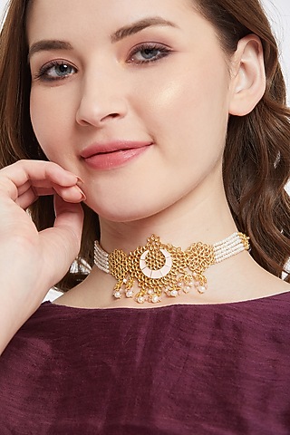 Gold Plated Motifs Necklace Set In Gift Box by Zariin