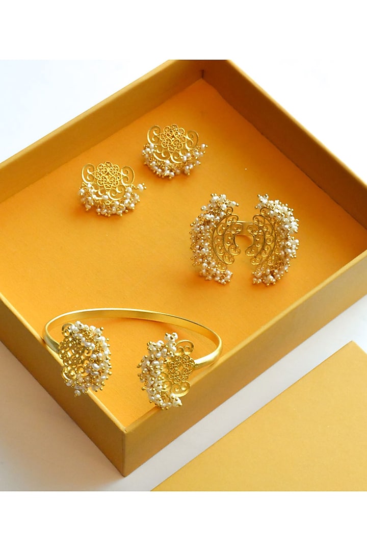 Gold Plated Jewelleries (Set of 3) In Gift Box by Zariin at Pernia's Pop Up Shop