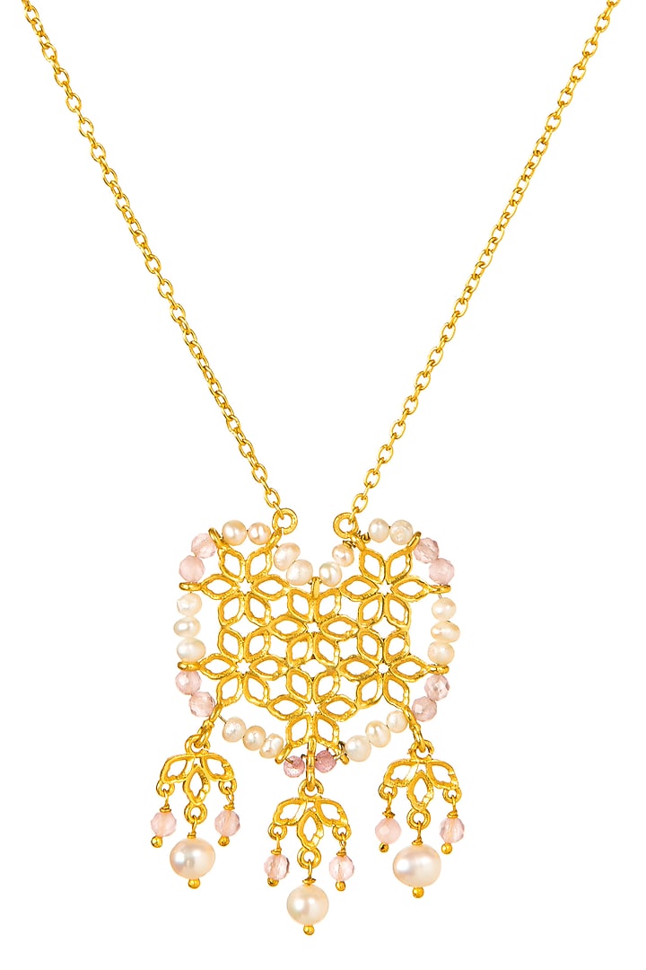 Gold Plated Pearl Long Necklace Set In Gift Box by Zariin at Pernia's Pop Up Shop