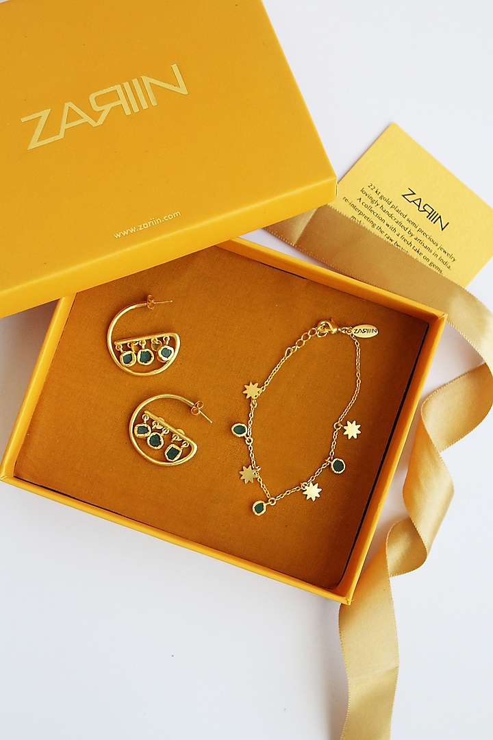 Gold Plated Gemstone Bracelet & Earrings In Gift Box by Zariin at Pernia's Pop Up Shop