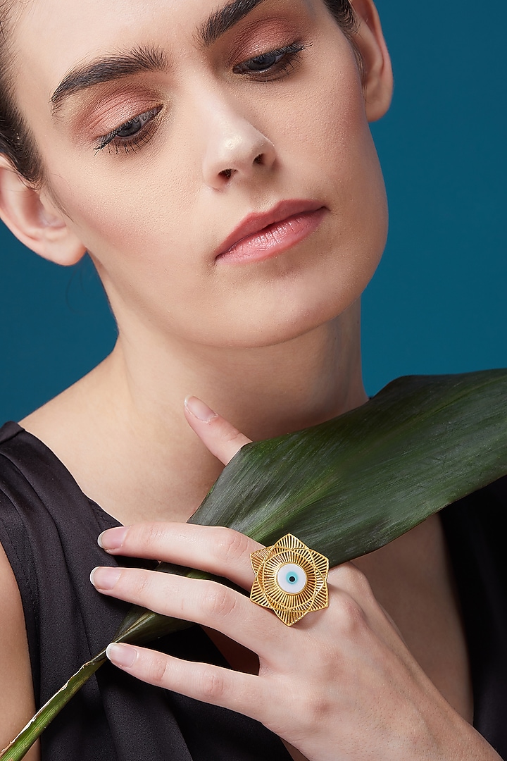 Gold Plated Evil Eye Ring With Earrings In Gift Box by Zariin at Pernia's Pop Up Shop