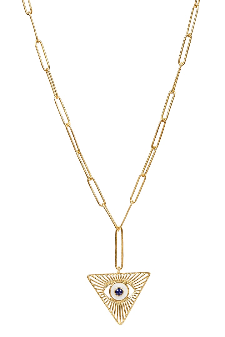 Gold Plated Evil Eye Pendant Necklace Set In Gift Box by Zariin at Pernia's Pop Up Shop