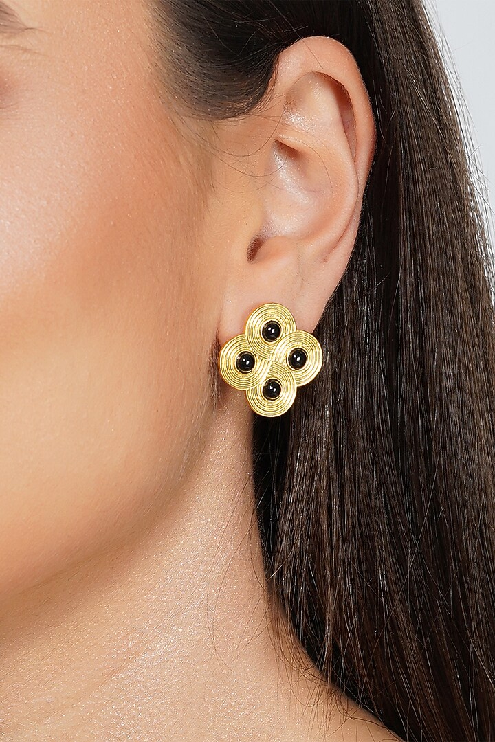 Gold Plated Black Onyx Stud Earrings by Zariin at Pernia's Pop Up Shop