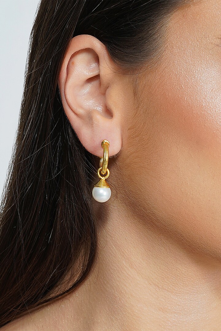 Gold Plated Freshwater Pearl Dangler Earrings by Zariin at Pernia's Pop Up Shop