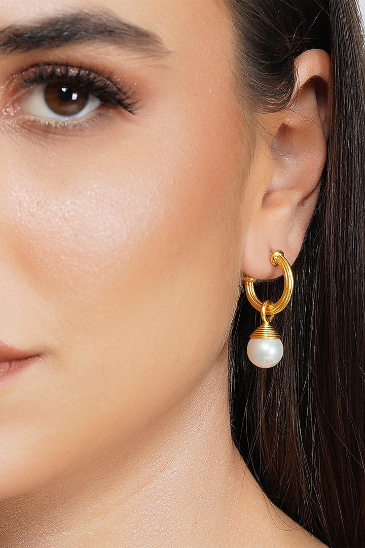 Gold Plated Freshwater Pearl Dangler Earrings by Zariin at Pernia's Pop Up Shop