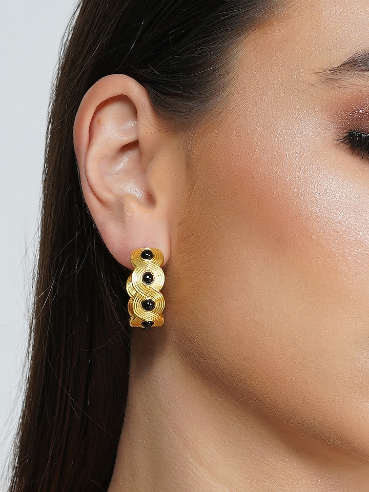 Gold Plated Black Onyx Hoop Earrings by Zariin at Pernia's Pop Up Shop
