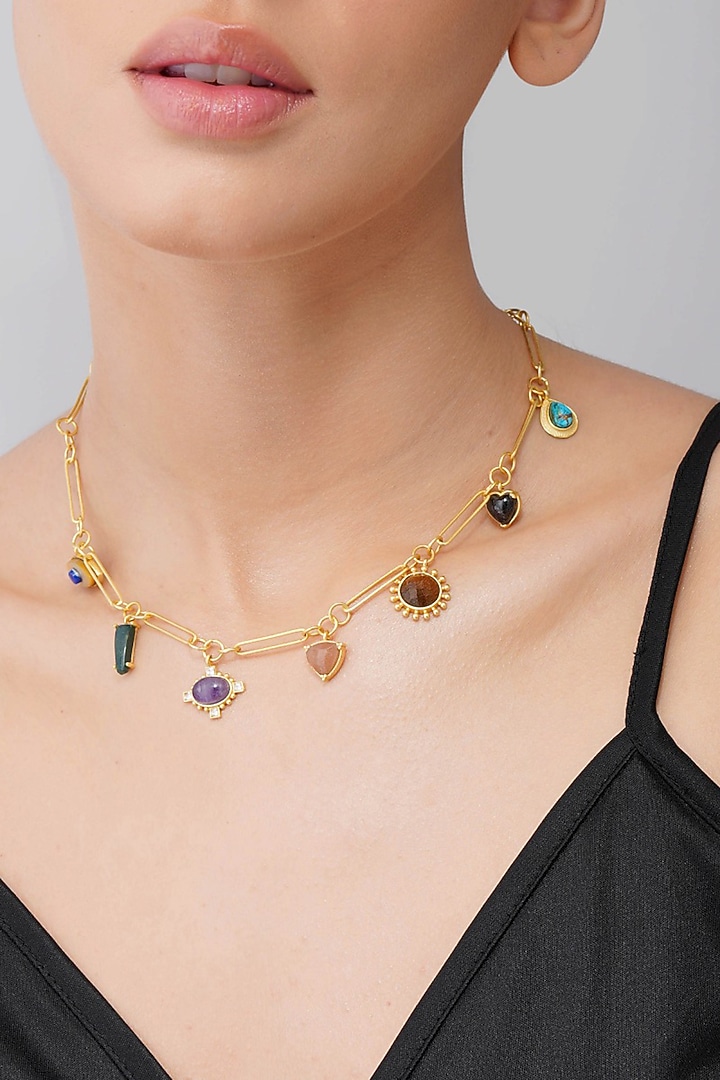 Gold Plated Multi Stone Necklace by Zariin at Pernia's Pop Up Shop