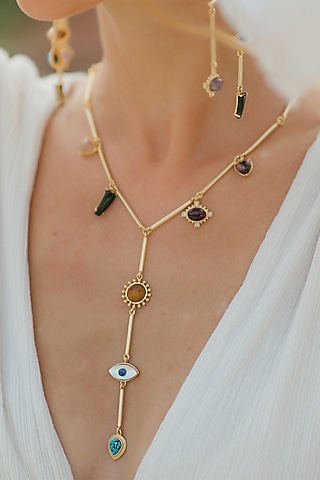 Gold Plated Necklace With Multiple Stones by Zariin