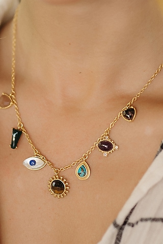 Gold Plated Necklace With Multiple Stones by Zariin