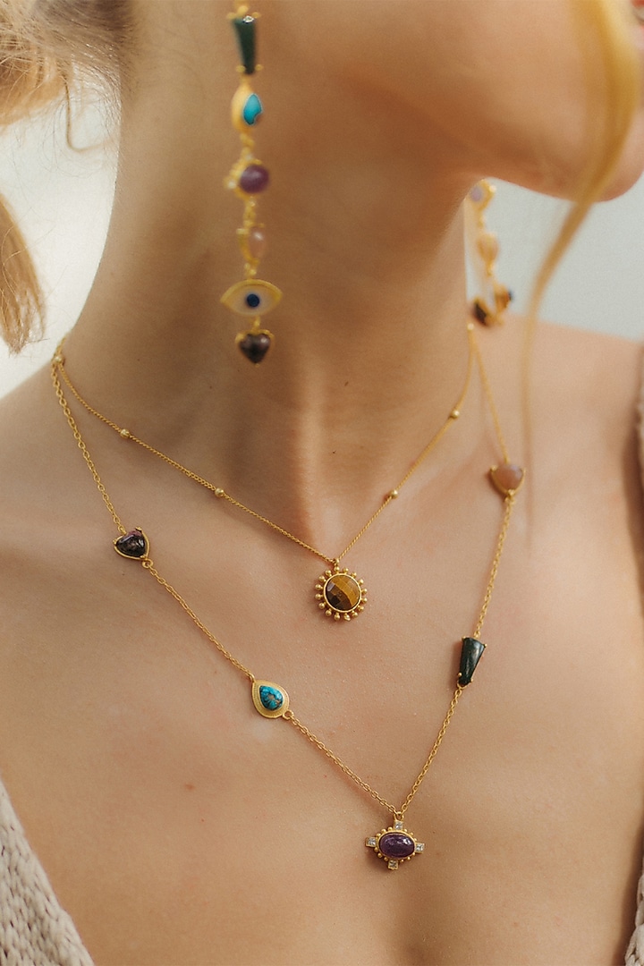 Gold Plated Multi Stone Layered Necklace by Zariin at Pernia's Pop Up Shop