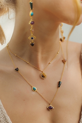 Gold Plated Multi Stone Layered Necklace by Zariin