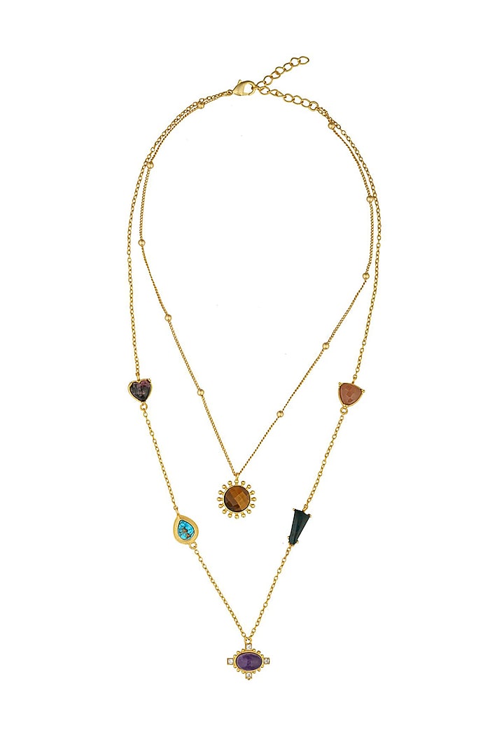 Gold Plated Multi Stone Layered Necklace by Zariin at Pernia's Pop Up Shop