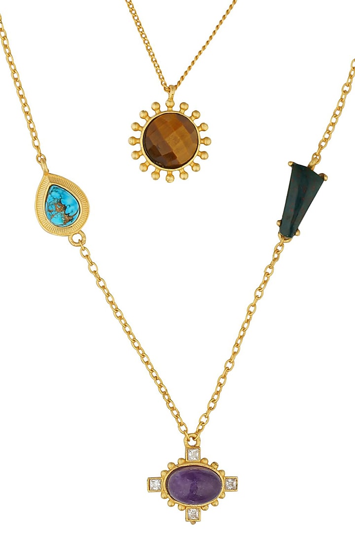 Gold Plated Multi Stone Layered Necklace by Zariin at Pernia's Pop Up Shop