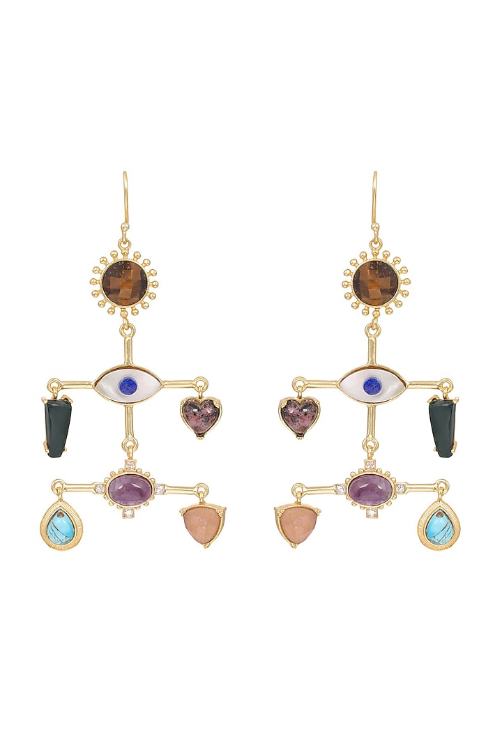 Gold Plated Earrings With Multiple Stones by Zariin at Pernia's Pop Up Shop