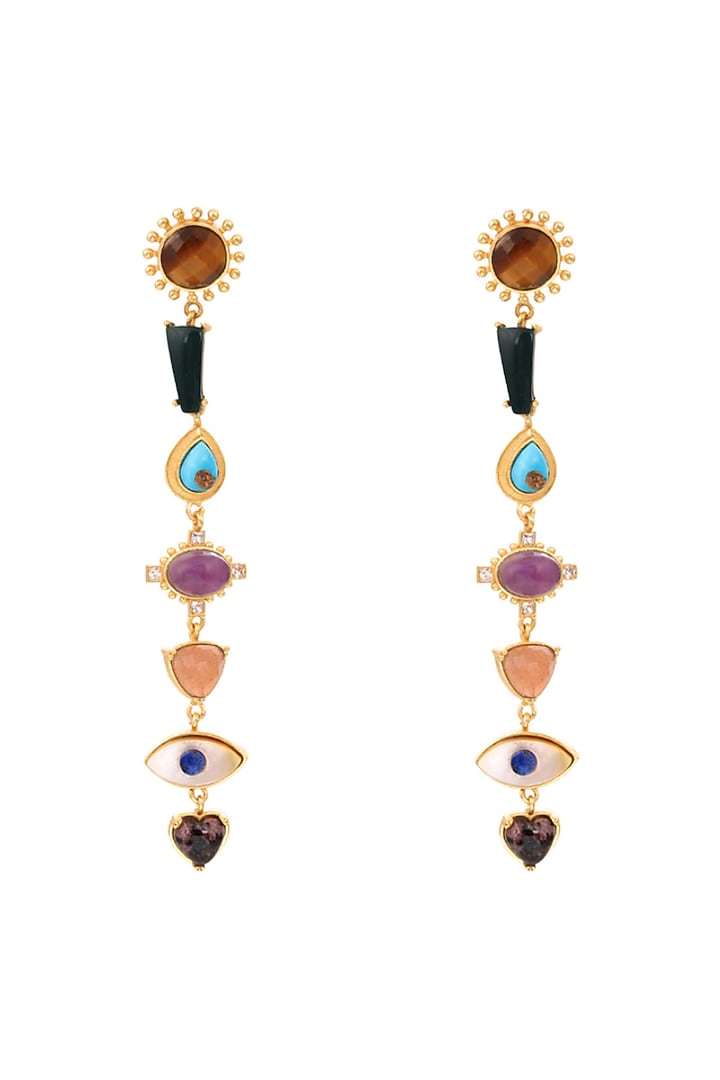 Gold Plated Multi Stone Dangler Earrings by Zariin at Pernia's Pop Up Shop