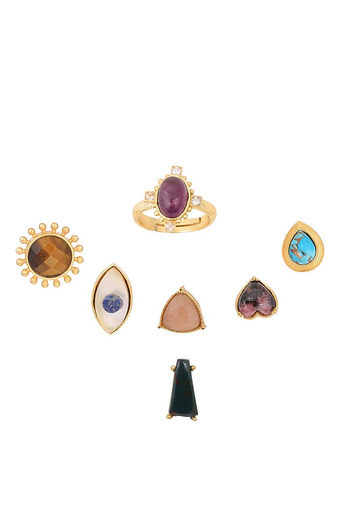 Gold Plated Multi Stone Adjustable Ring with 7 Interchangeable Stones by Zariin at Pernia's Pop Up Shop