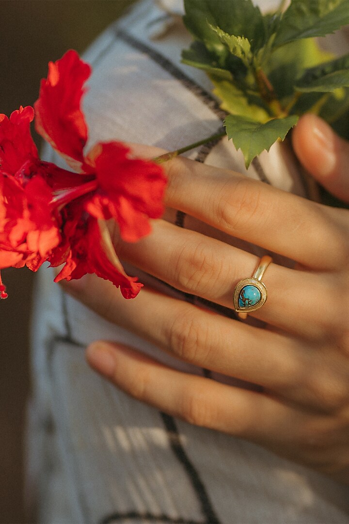 Gold Plated Multi Stone Adjustable Ring with 7 Interchangeable Stones by Zariin at Pernia's Pop Up Shop