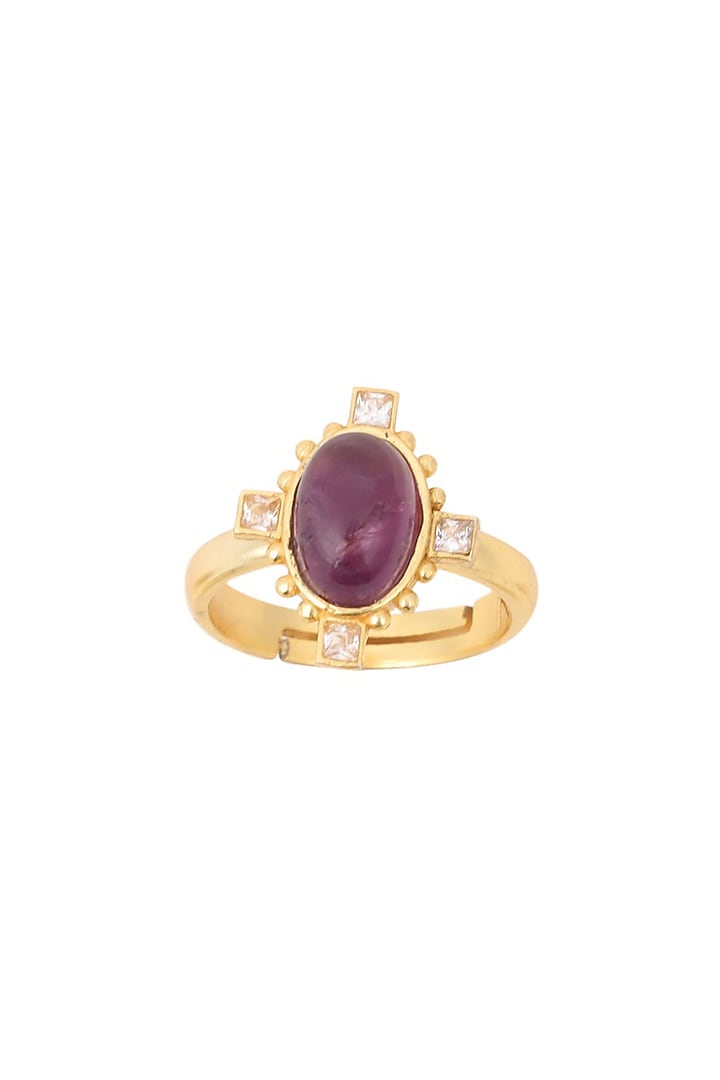 Gold Plated Multi Stone Adjustable Ring with 7 Interchangeable Stones by Zariin at Pernia's Pop Up Shop