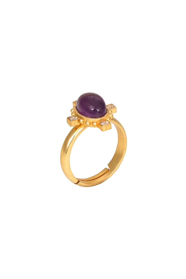 Gold Plated Multi Stone Adjustable Ring with 7 Interchangeable Stones by Zariin at Pernia's Pop Up Shop