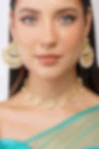 Gold Finish Choker Necklace Set With Pearls by Zariin at Pernia's Pop Up Shop