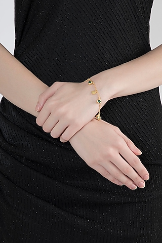 Gold Plated Green Chalcedony Stone Bracelet by Zariin