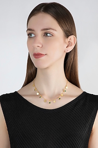 Gold Plated Green Chalcedony Stone Necklace by Zariin