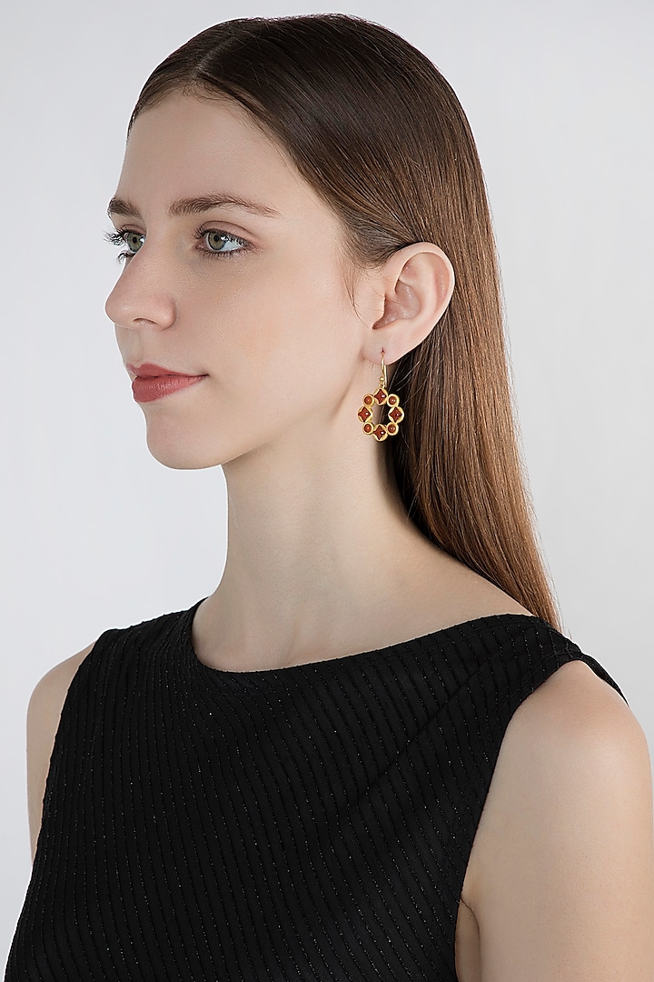 Gold Plated Carnelian Earrings by Zariin