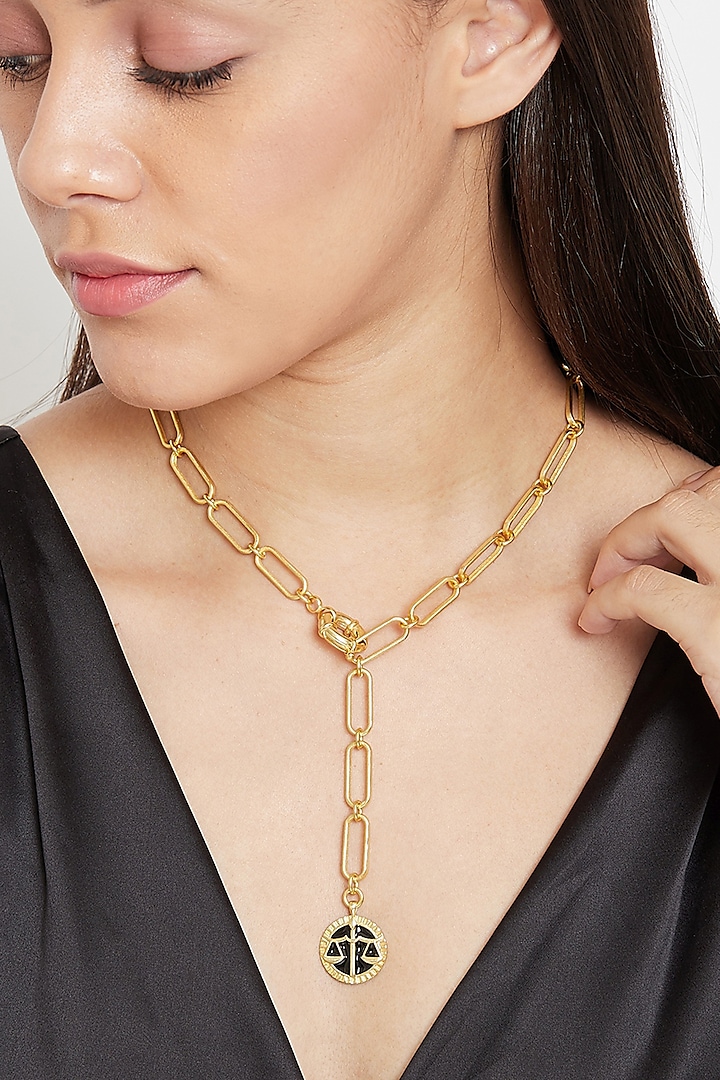 Gold Plated Libra Scale Necklace by Zariin
