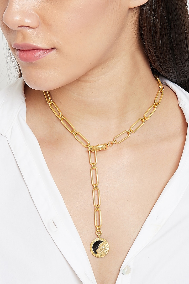 Gold Plated Leo Lion Necklace by Zariin