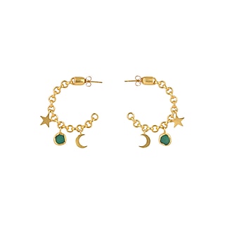 Gold Plated Green Chalcedony Hoop Earrings by Zariin
