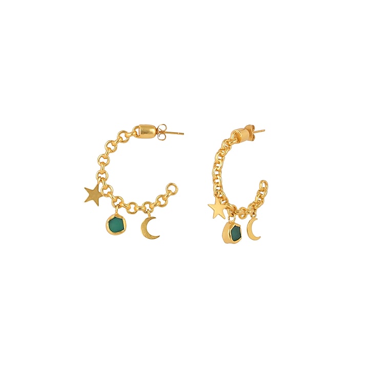 Gold Plated Green Chalcedony Hoop Earrings by Zariin at Pernia's Pop Up Shop