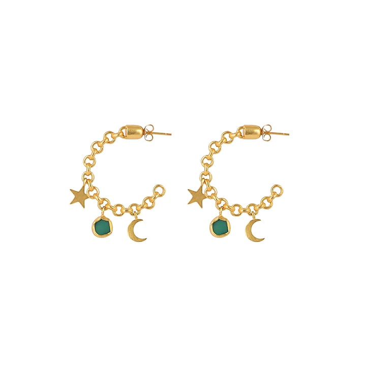 Gold Plated Green Chalcedony Hoop Earrings by Zariin at Pernia's Pop Up Shop