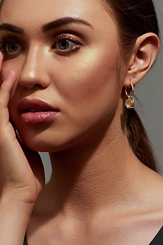 Gold Plated Green Amethyst Hoop Earrings by Zariin